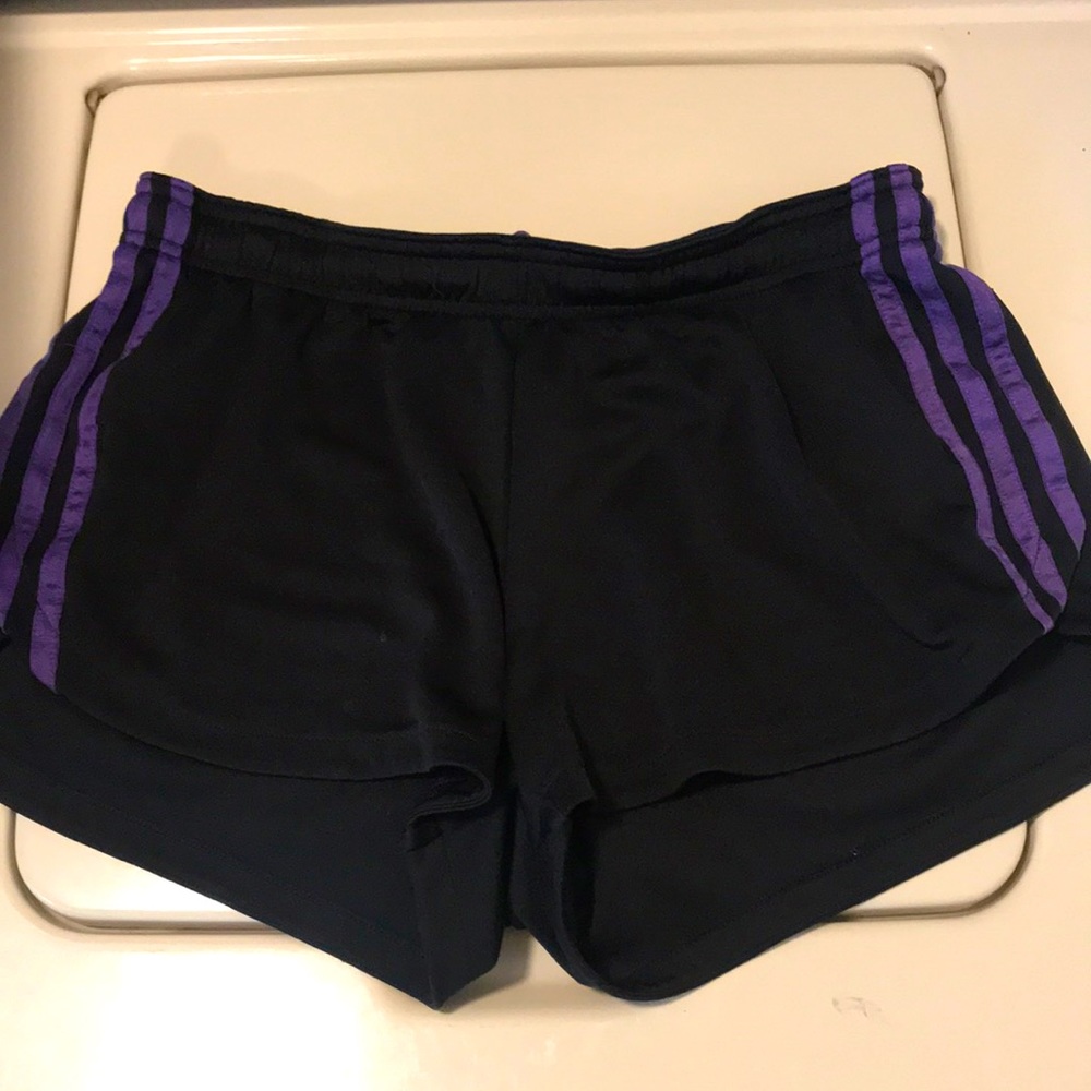 Black and Purple Adidas athletic shorts